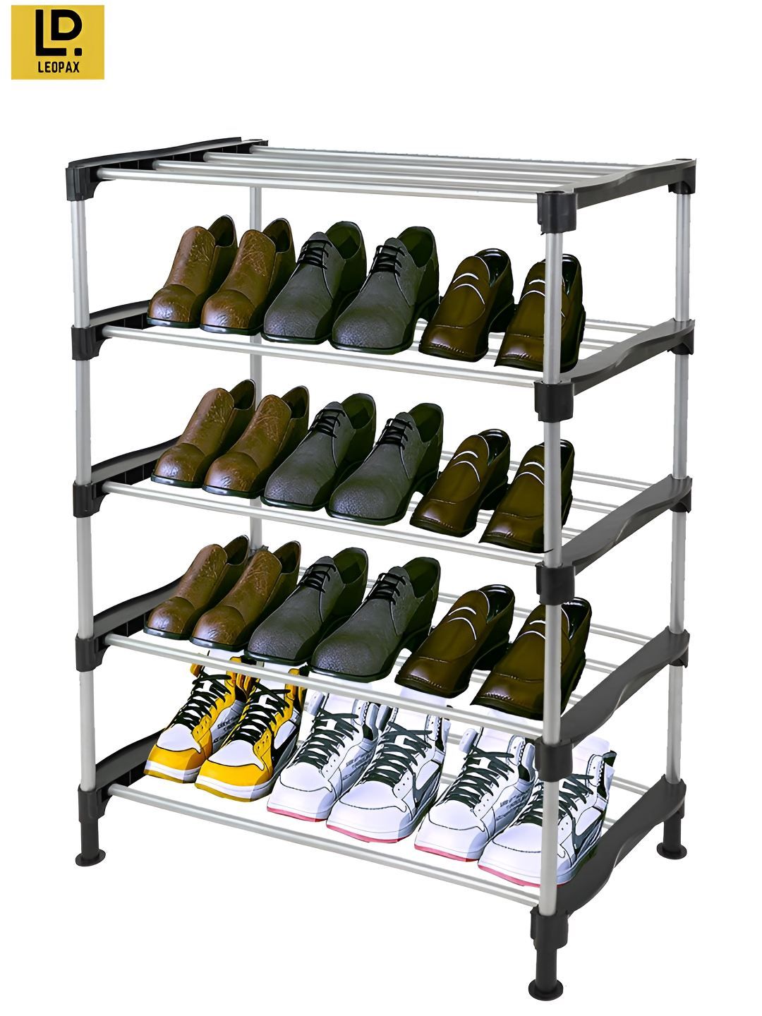 LEOPAX Black 5-Layer Shoe Rack With Wheels-picture-11