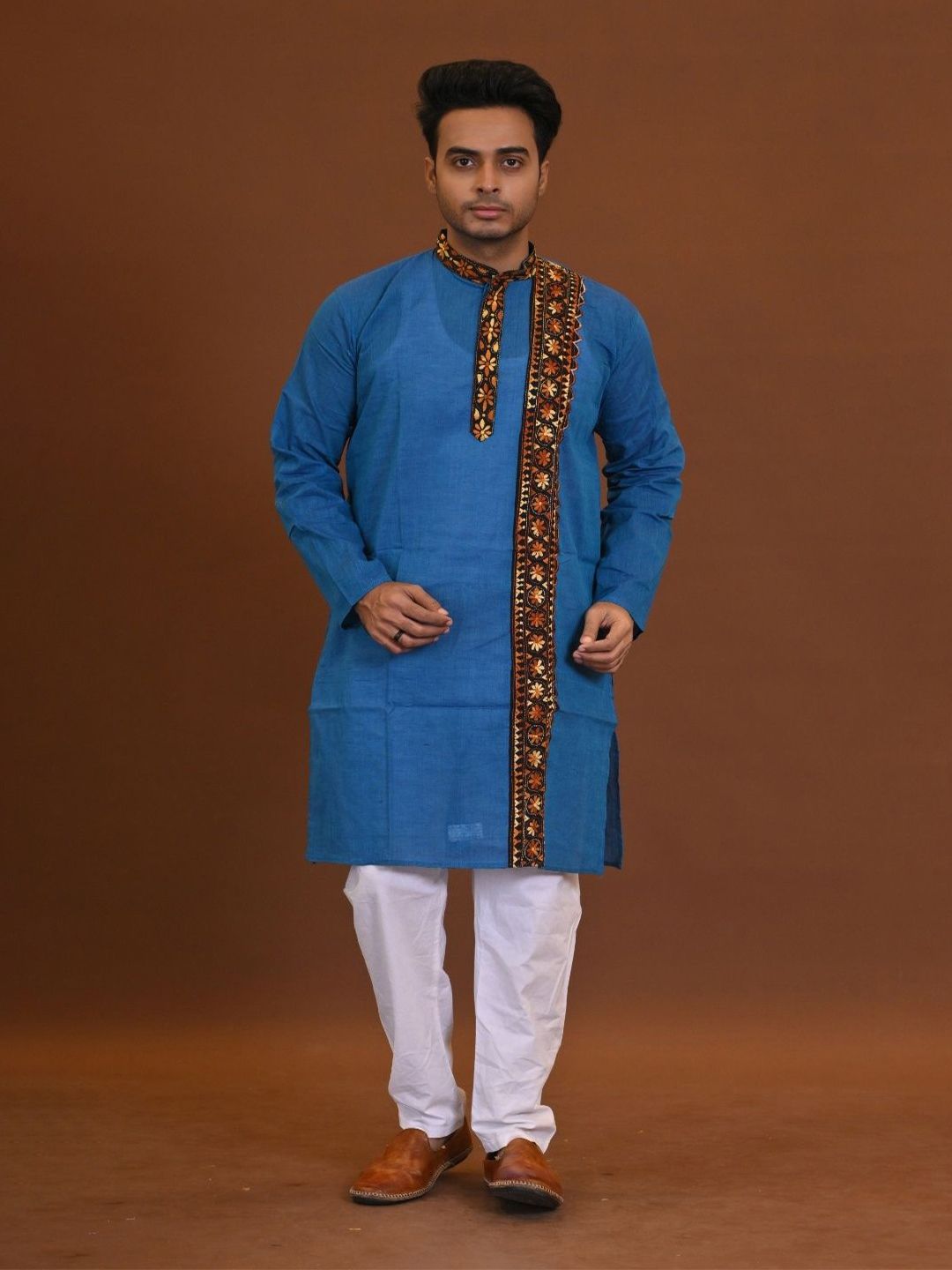 RAM SHYAM collection Men Ethnic Motifs Embroidered Festive Cotton Straight Kurta-image-22