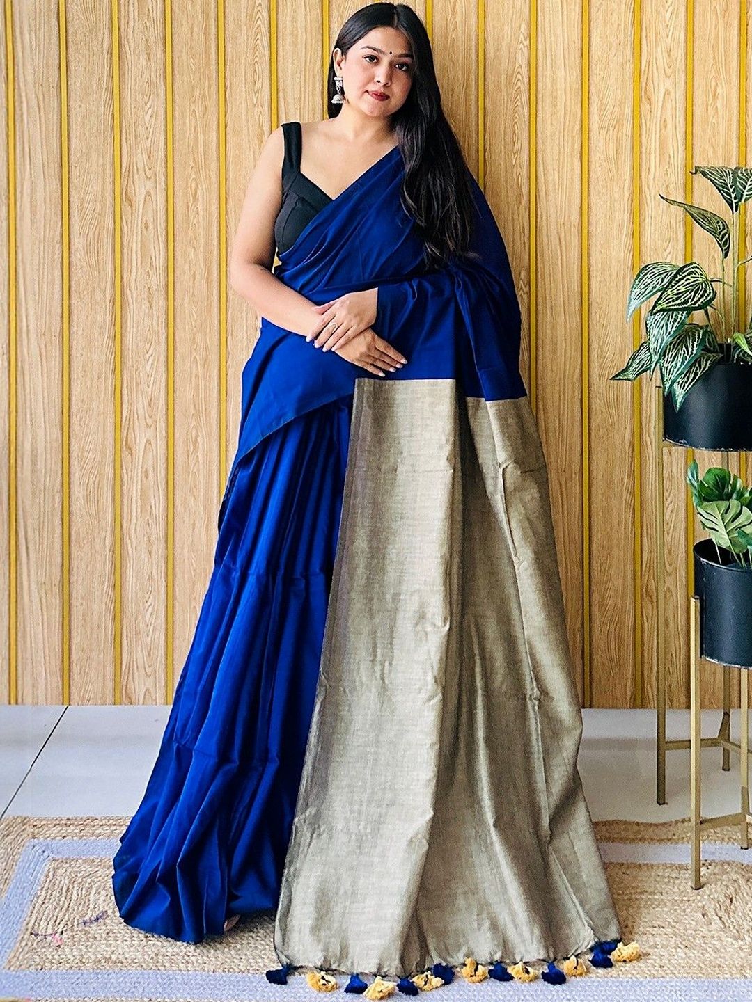 HERE&NOW Solid Colourblocked Zari Pure Cotton Saree-picture-21