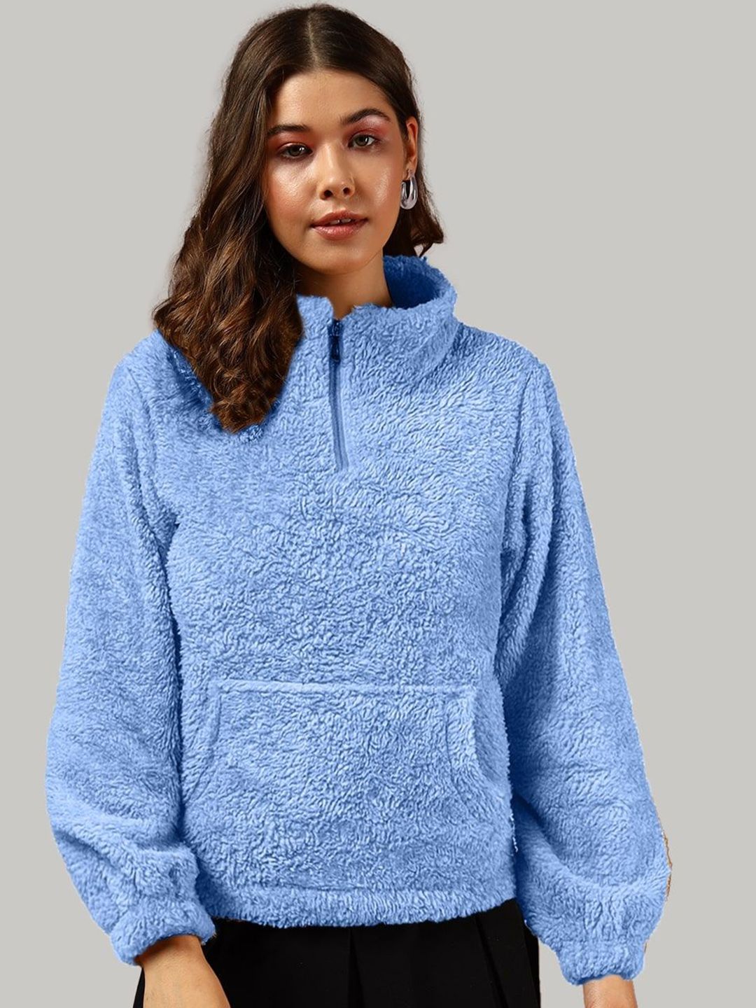 The Dry State Women Mock Collar Self Design Sherpa Jacket-picture-33