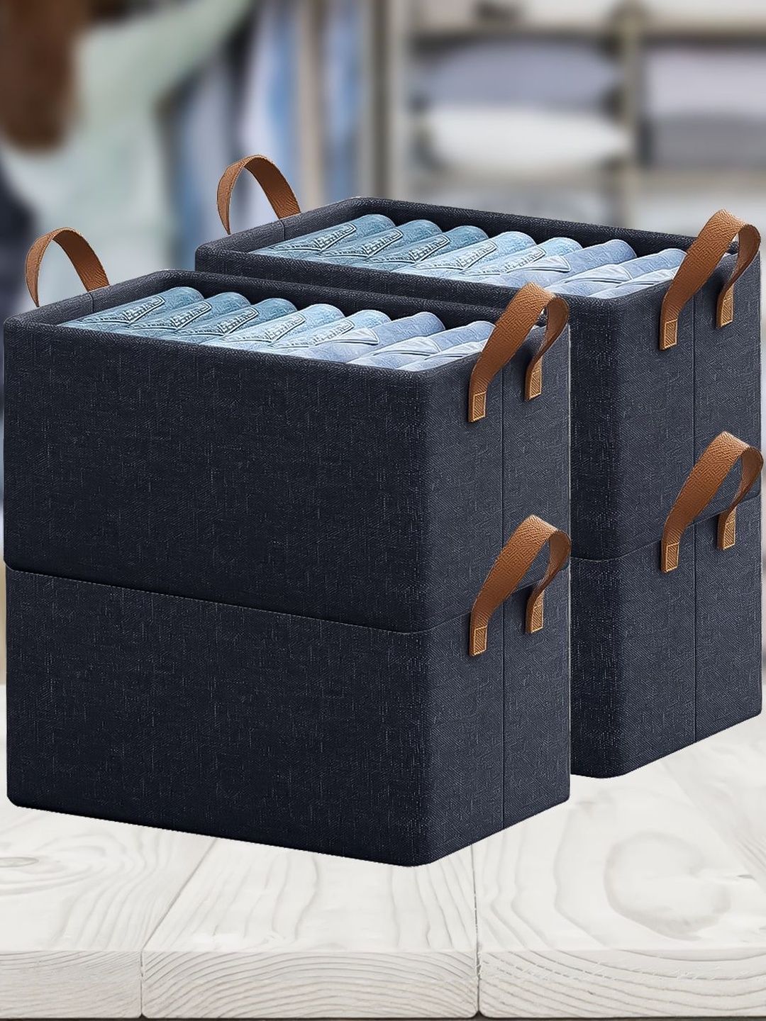 Sittella Blue Set of 4 Foldable Wardrobe Organizer with Durable Handle-picture-34
