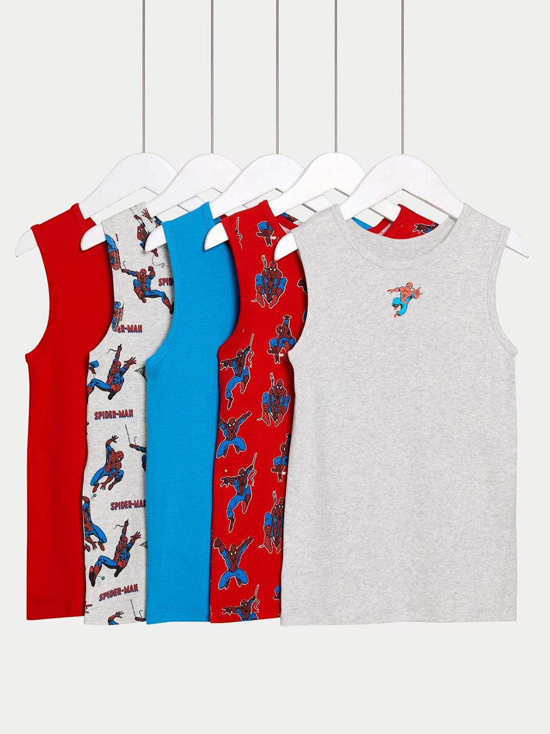 Marks & Spencer Boys Pack Of 5 Printed Pure Cotton Basic Vests T711479VMULTI