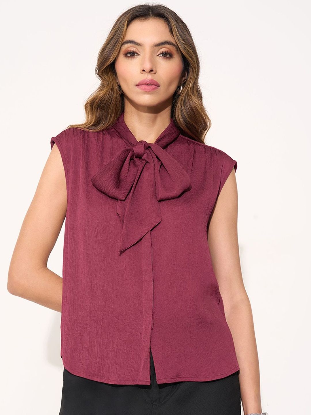 Annabelle by Pantaloons Women Solid Bow Sleeveless Regular Top-picture-37