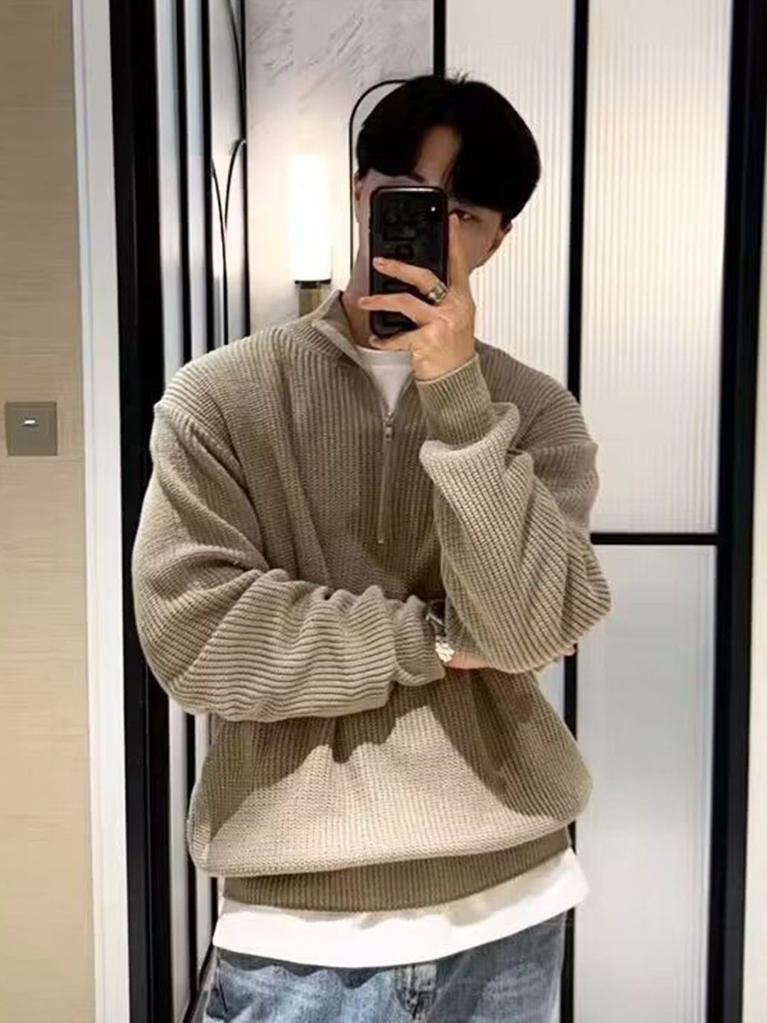 StyleCast Men Ribbed Mock collar Half Zipper Pullover-picture-34