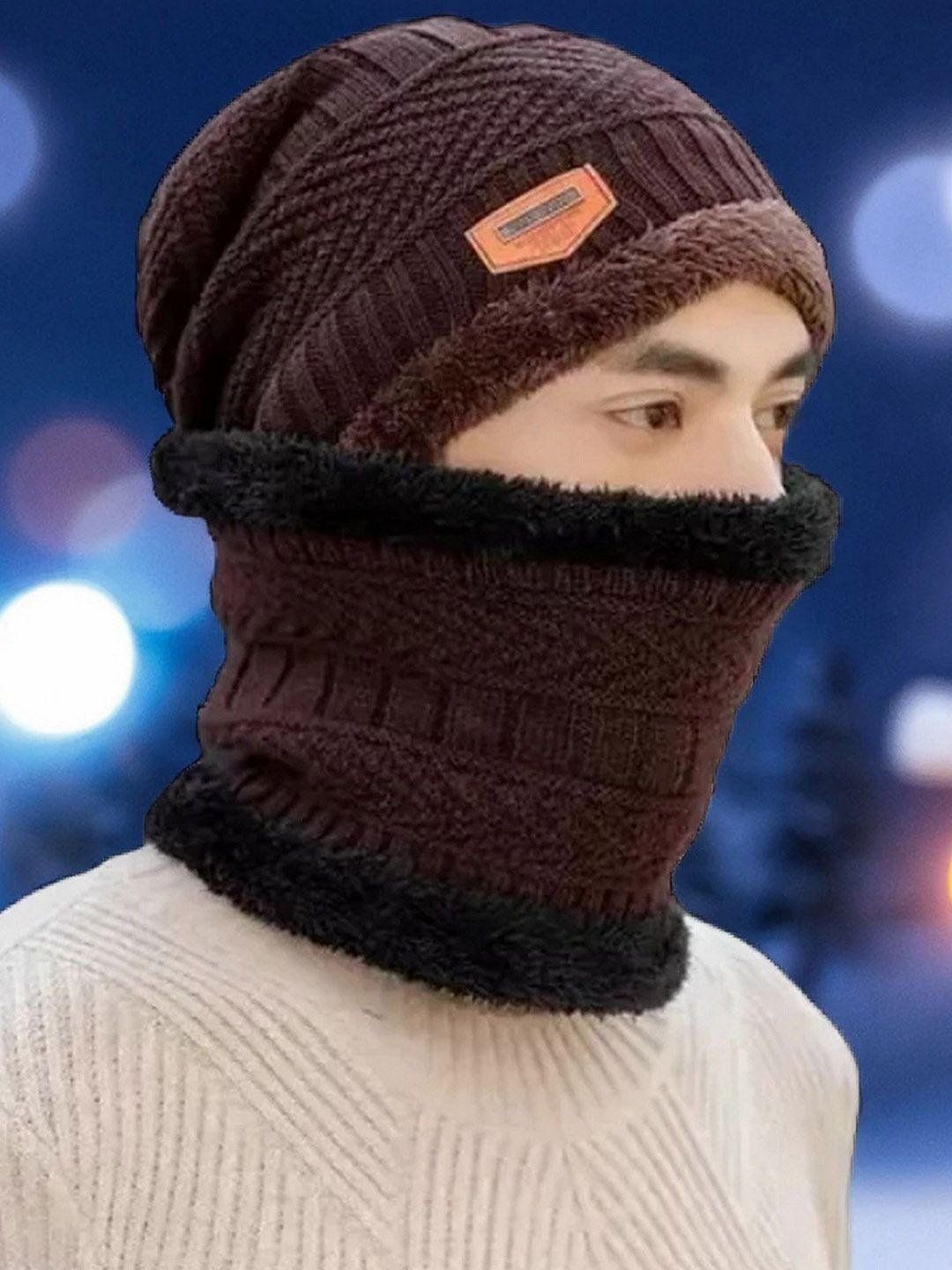 Infispace Unisex Woollen Beanie Cap With Neck Warmer-picture-56