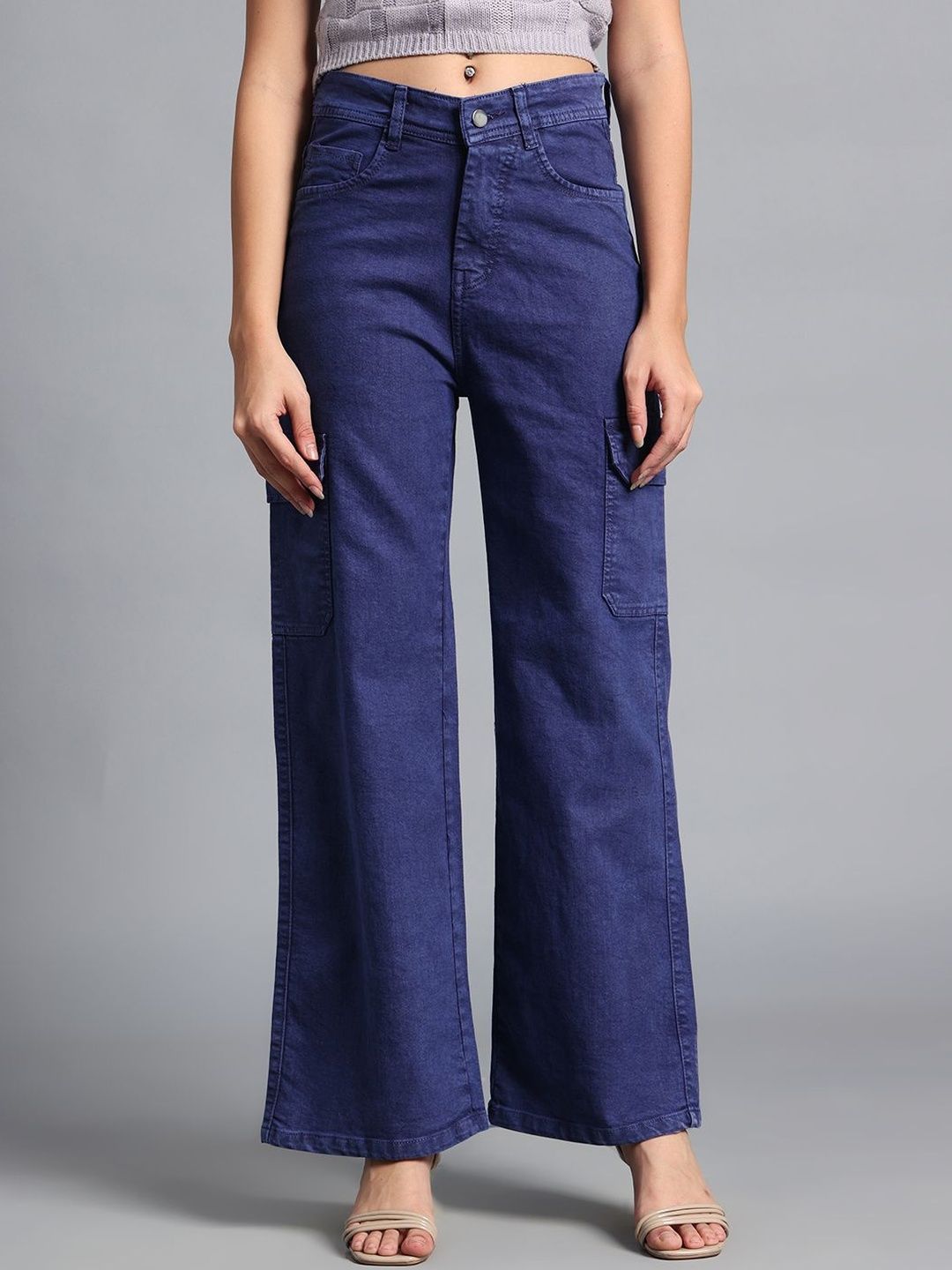 HERE&NOW Women Blue Wide Leg High-Rise Cotton Casual Jeans-picture-53