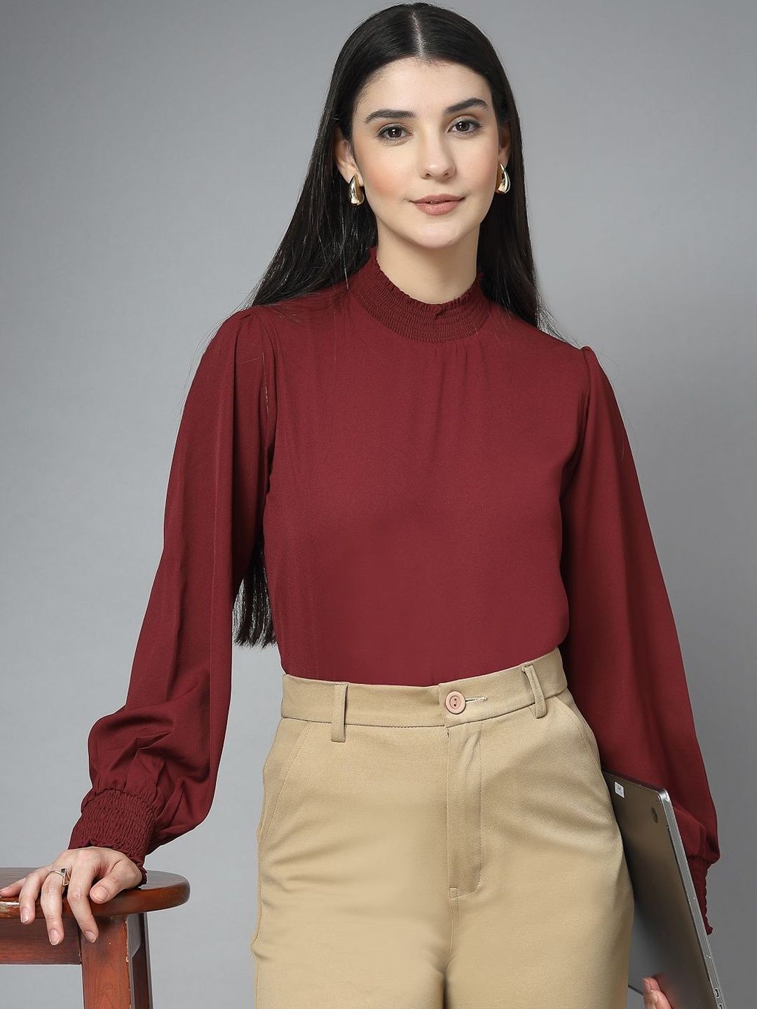 Style Quotient Women High Neck Puff Long Sleeve Top-picture-33