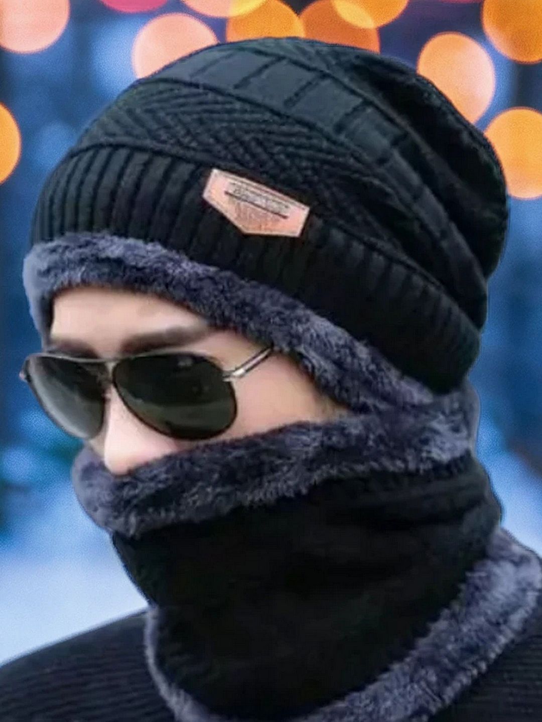 Infispace Unisex Black Woollen Beanie With Neck Warmer-picture-17