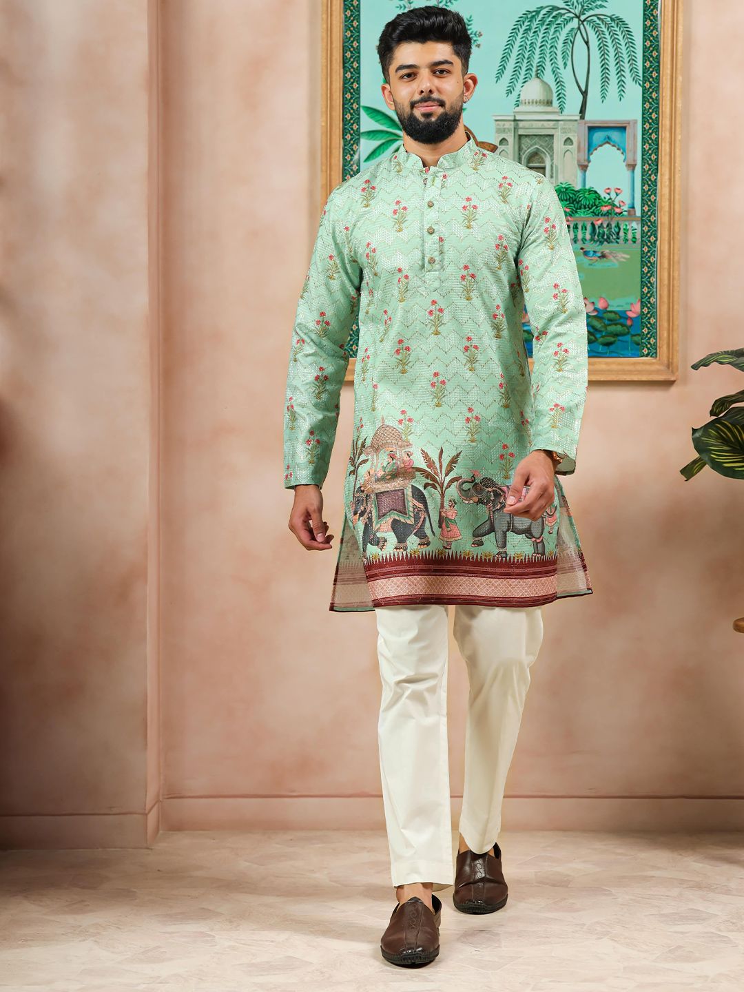 Koshin Men Floral Printed Festive Cotton Straight Kurta-picture-20