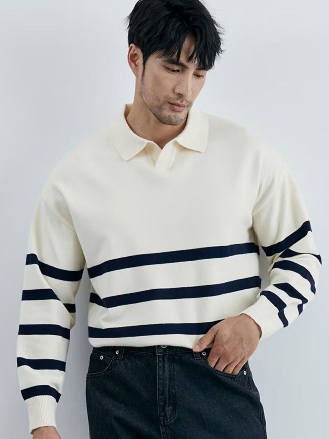 StyleCast Men Striped Shirt Collar Pullover Sweater-picture-13