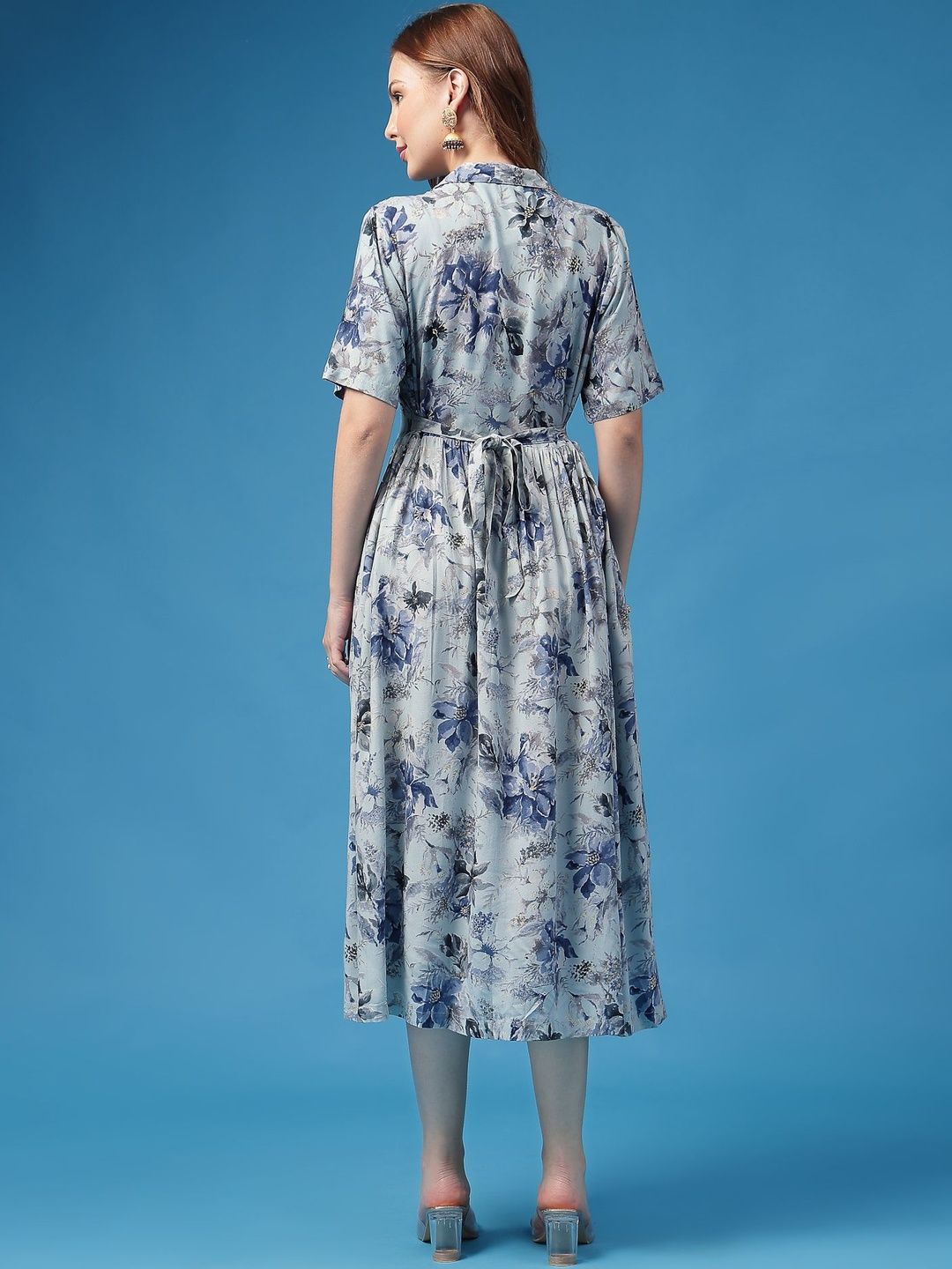 House Of Zelena Women Maternity Floral Printed Shirt Collar Shirt Dress-image-38