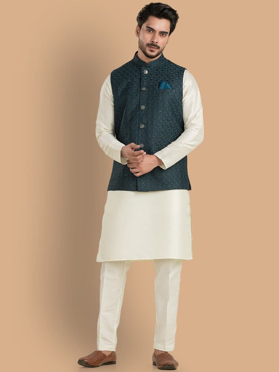 TRENDS OF ETHNIC Self Design Mandarin Collar Nehru Jacket-picture-46