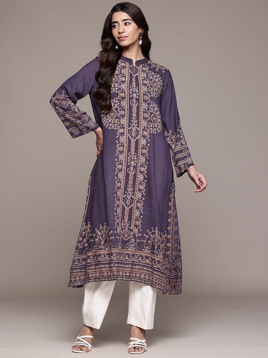 aarke Ritu Kumar Ethnic Motifs Printed A-Line Kurta with Angular Accents-picture-46