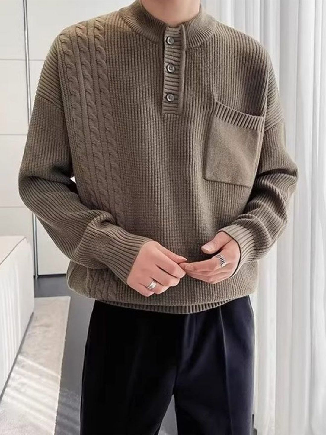 StyleCast Men Geometric Self Design Round Neck Pullover-picture-24