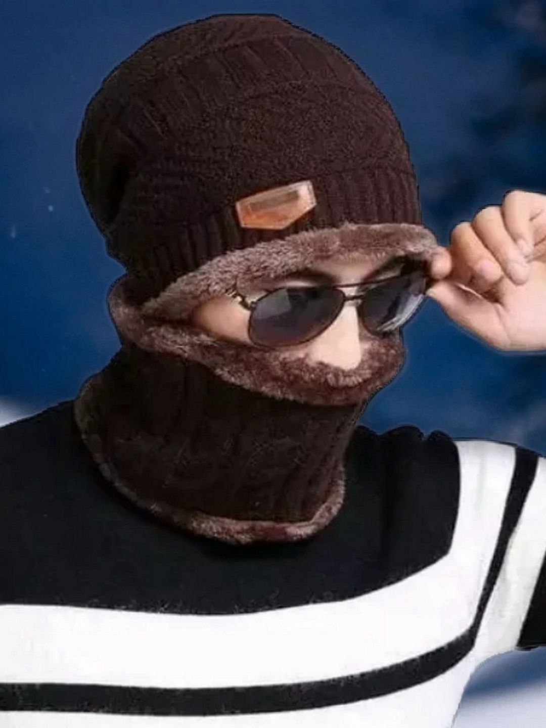 Infispace Unisex Woollen Beanie Cap With Neck Warmer-picture-39