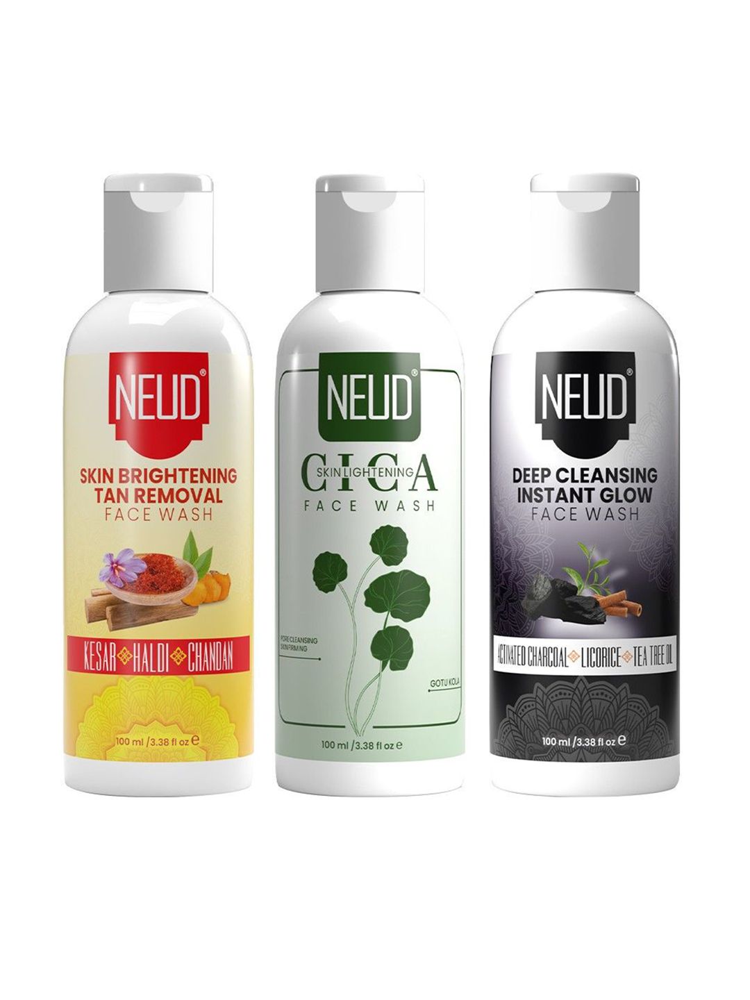 NEUD Set Of 3 Cica, Tan Removal & Deep Cleansing Skin Brightening Face Wash - 100 ml Each-image-24