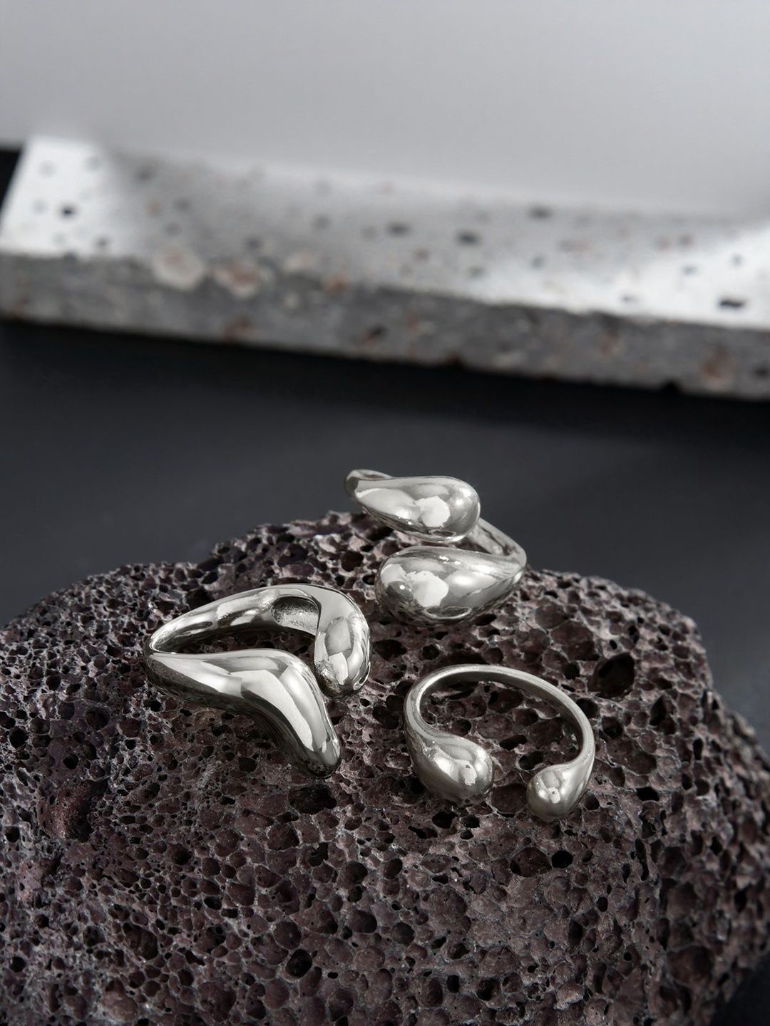 StyleCast x Revolte Men Set Of 3 Silver-Plated Finger Ring-picture-16