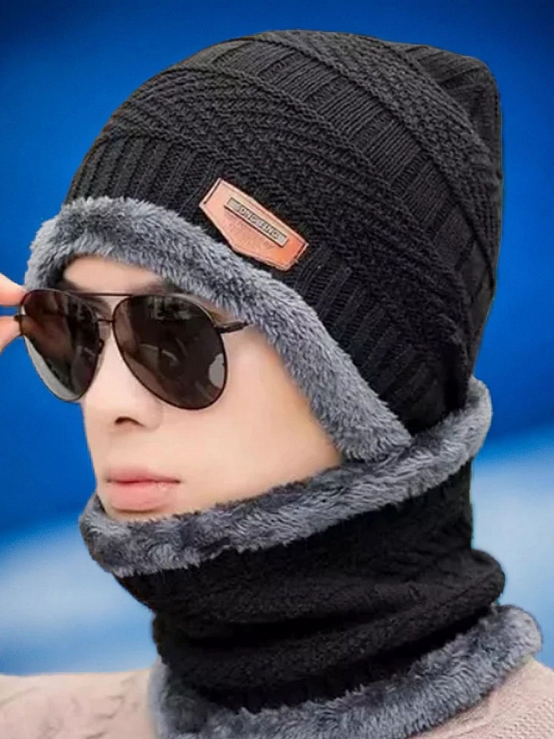 Infispace Men Woollen Beanie Cap with Neck Warmer-picture-18