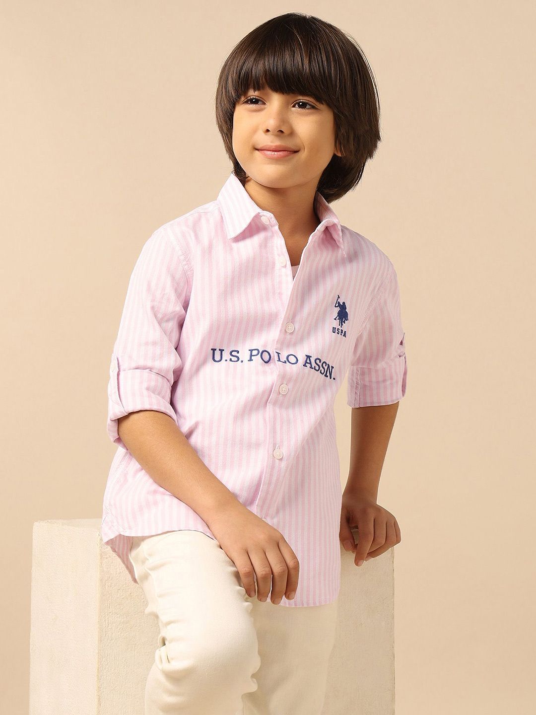 U.S. Polo Assn. Kids Boys Vertical Striped Spread Collar Pure Cotton Casual Shirt-picture-36