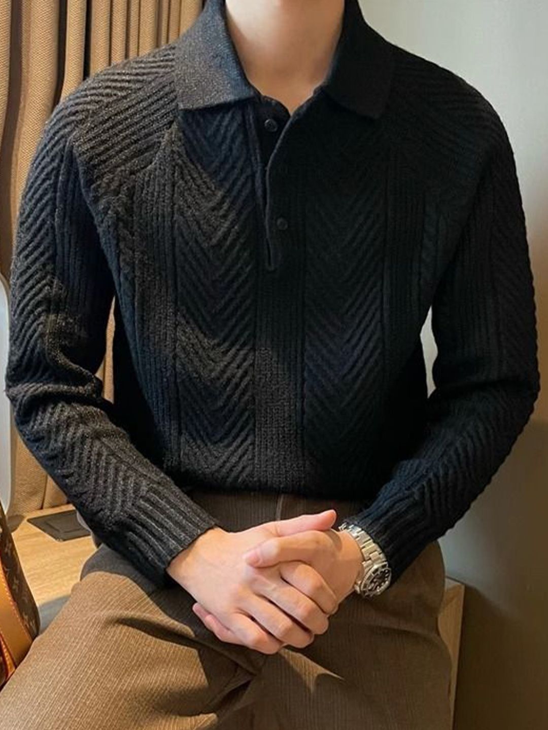 StyleCast Men Self Design Shirt Collar Pullover-picture-46