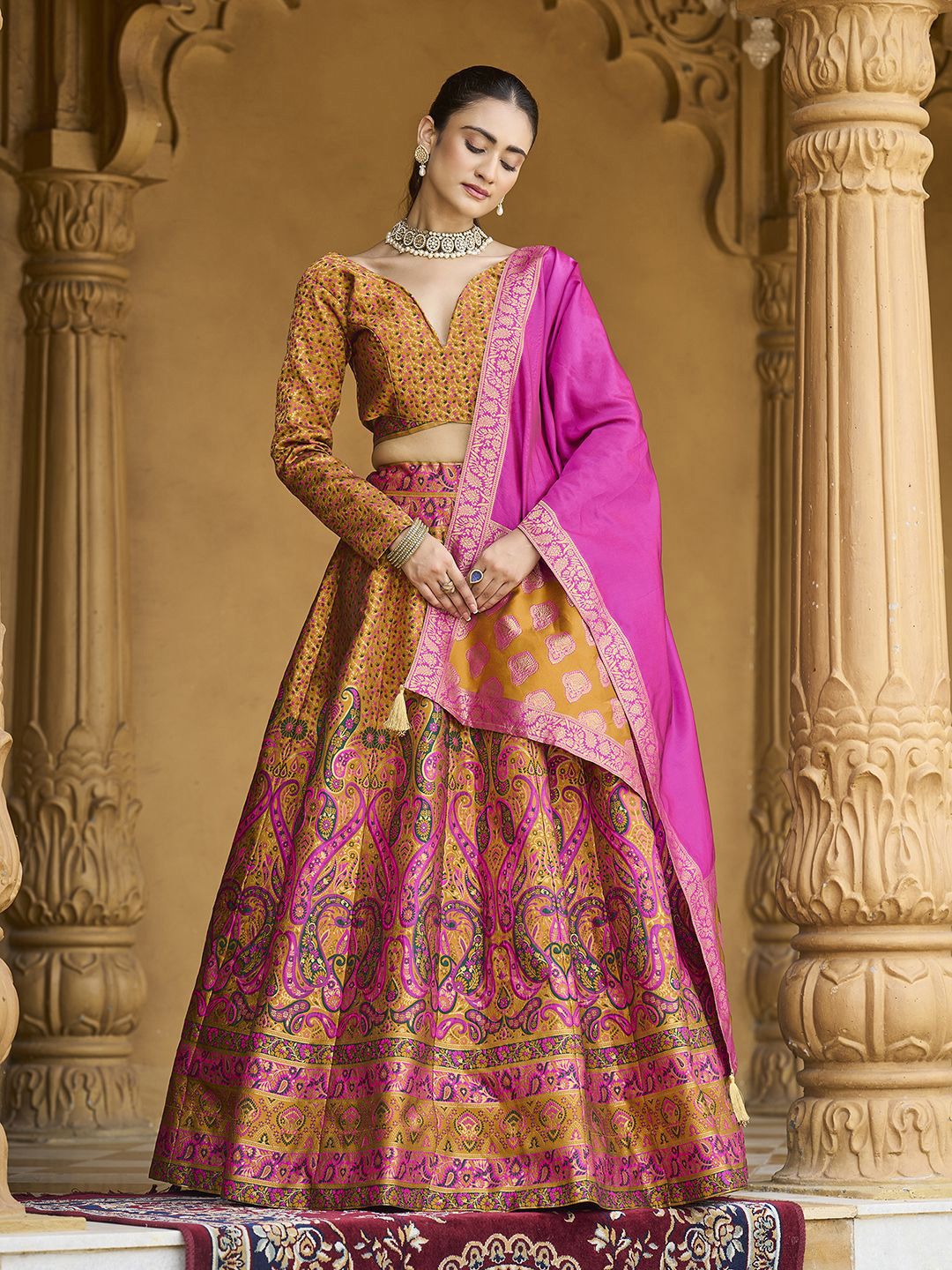 PURVAJA Woven Design Art Silk Lehenga & Unstitched Blouse With Dupatta-image-30