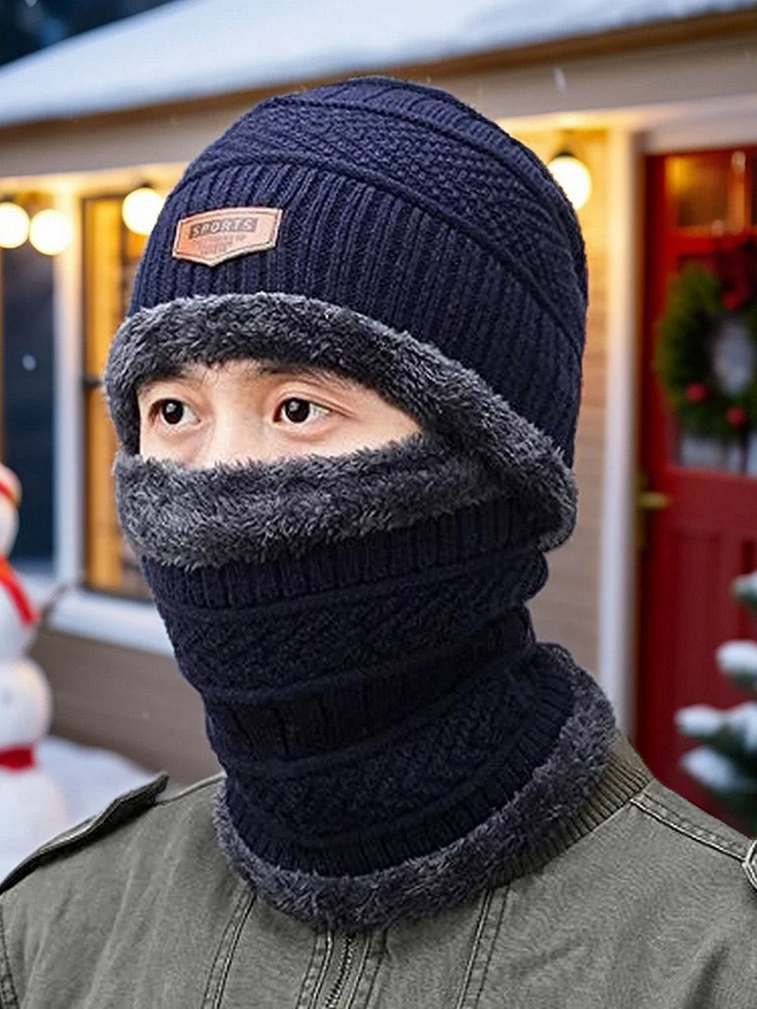 Infispace Unisex Woollen Beanie Cap With Neck Warmer-picture-35