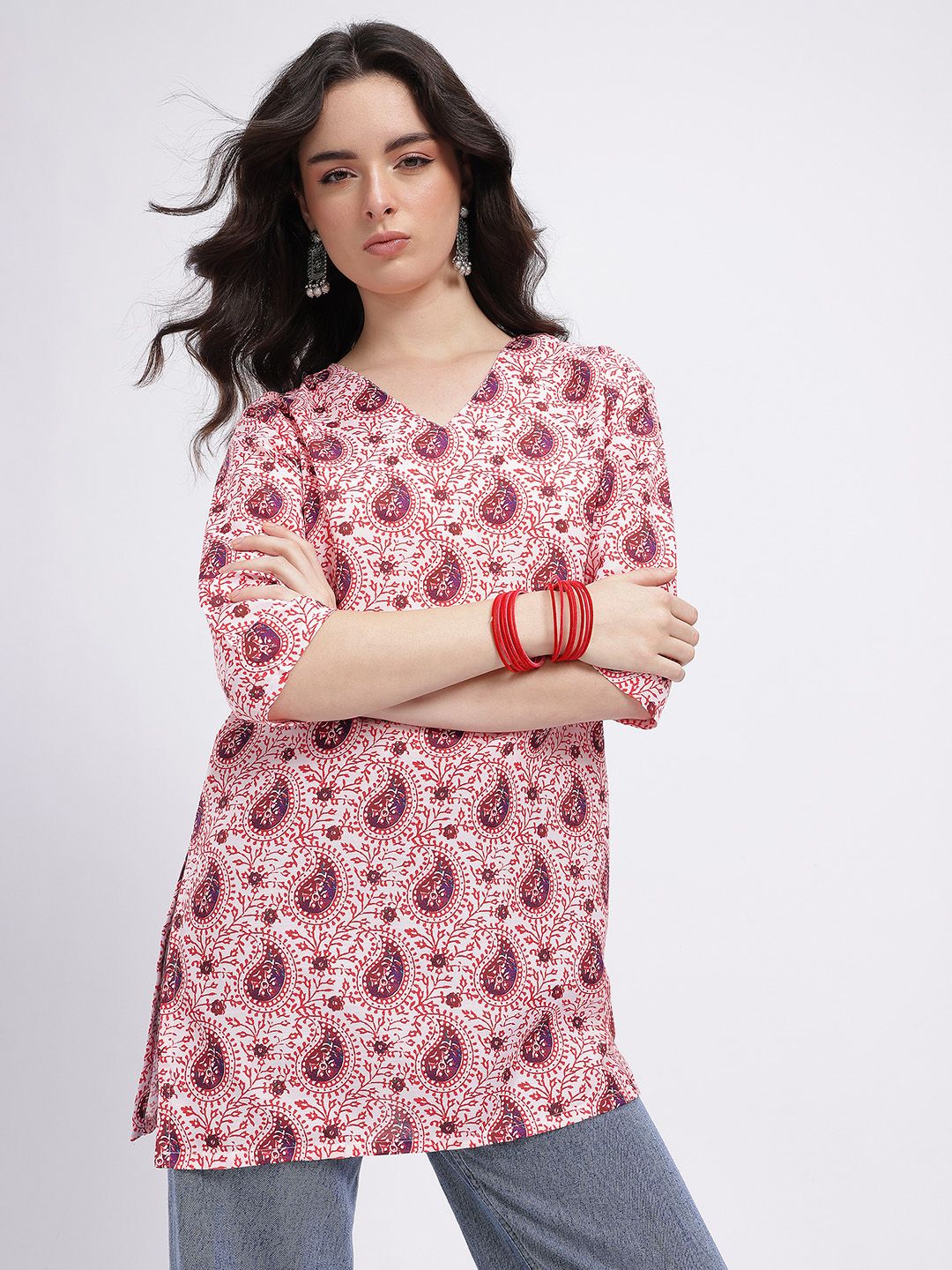 Anouk Rustic Paisley Printed V-Neck Kurti-picture-18