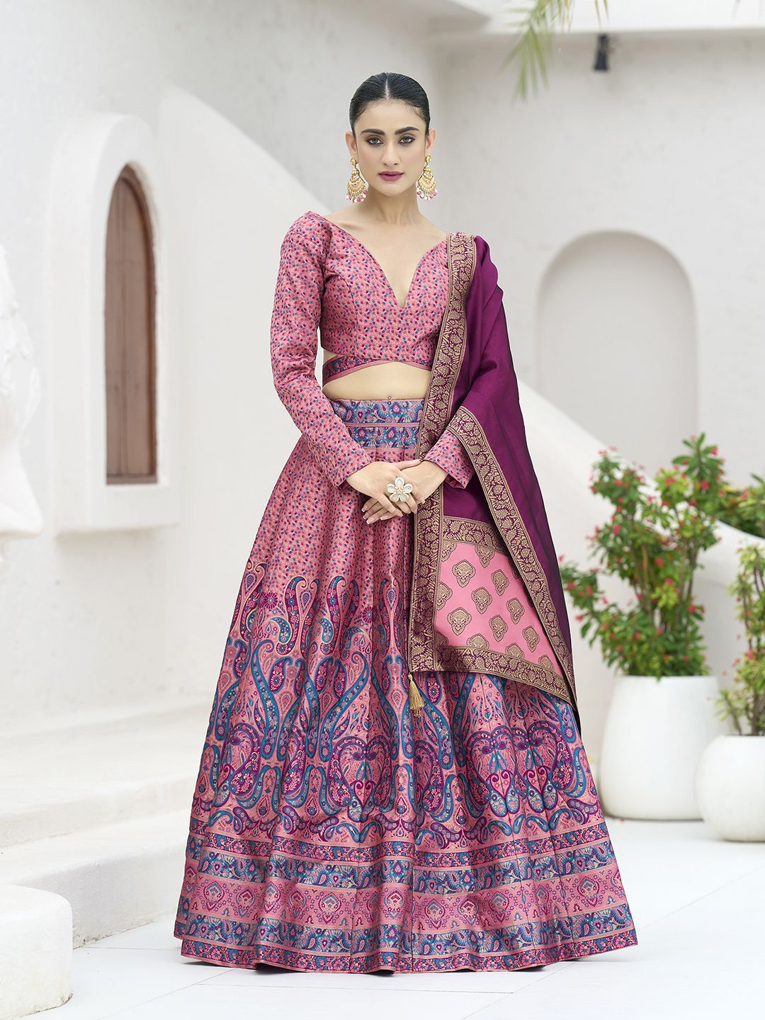 PURVAJA Woven Design Art Silk Lehenga & Unstitched Blouse With Dupatta-image-47