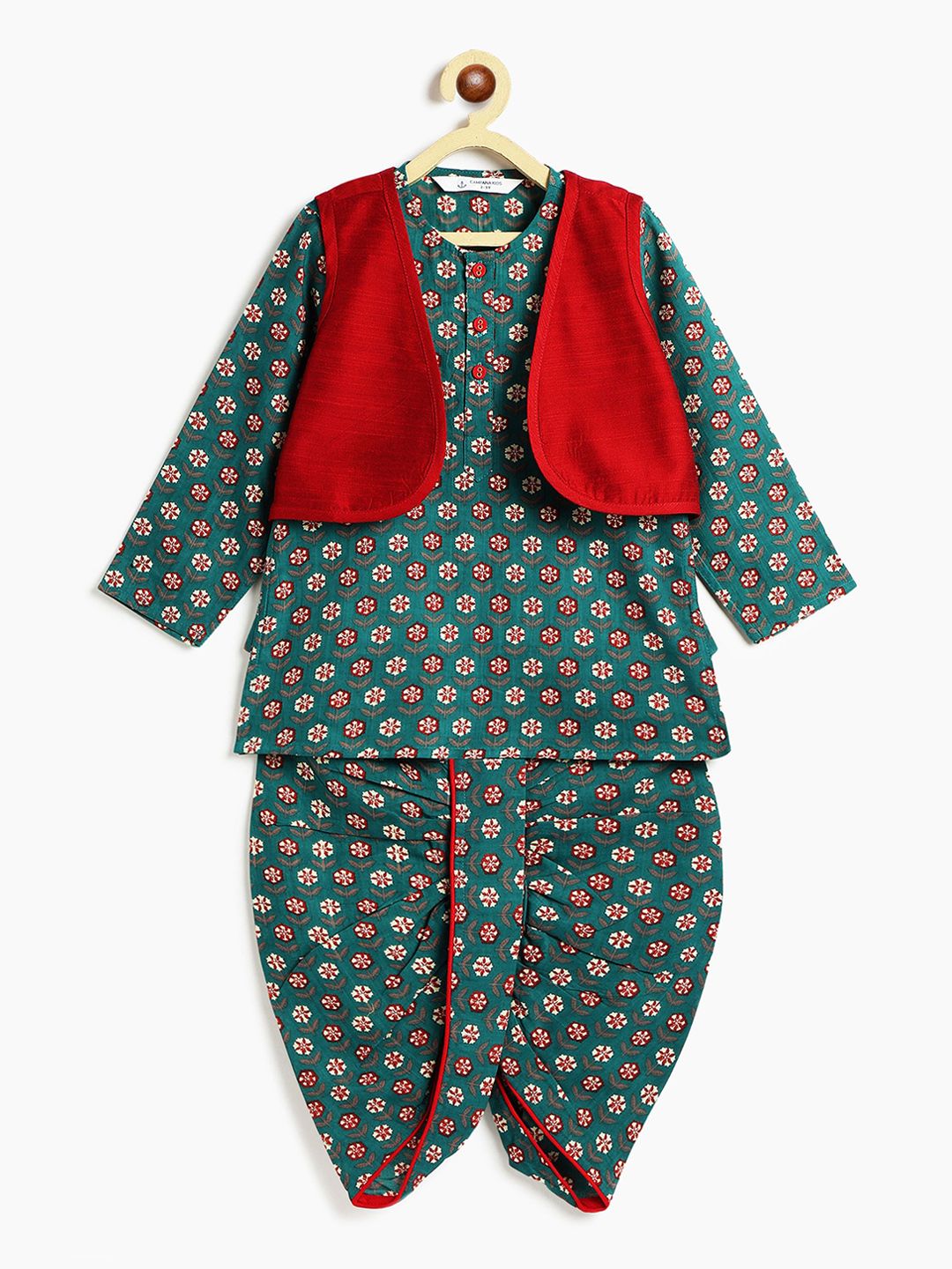 Campana Boys Floral Printed Regular Pure Cotton Kurta with Dhoti Pants-picture-34