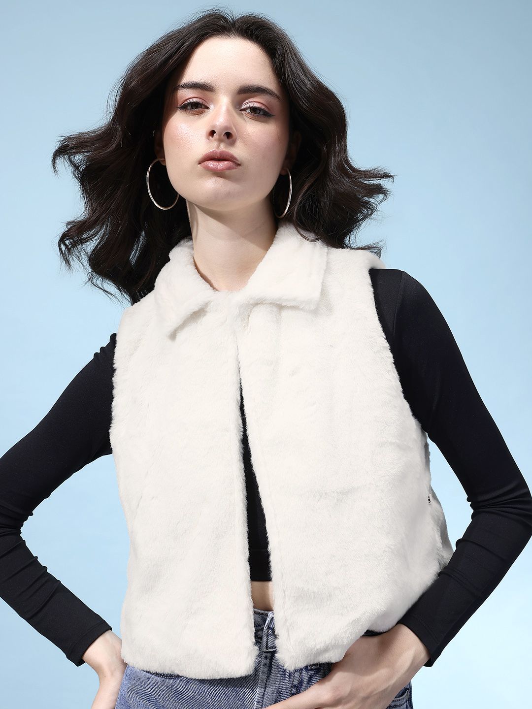 glitchez Faux Fur Detail Spread Collar Crop Jacket-picture-22