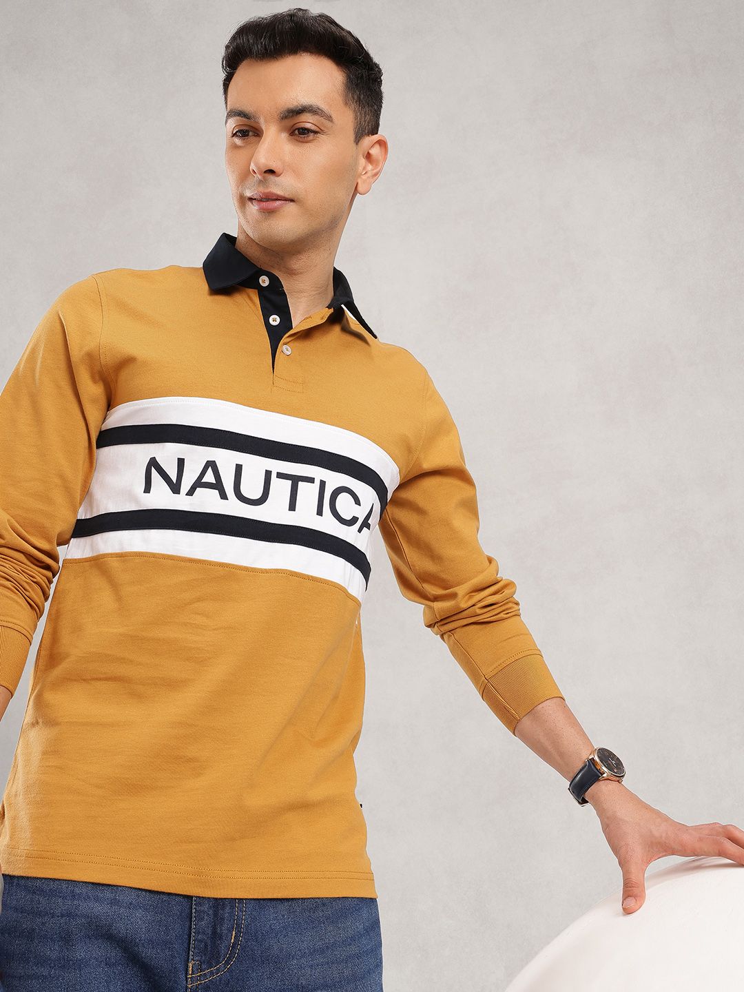 Nautica Brand Logo Printed Pure Cotton Polo Collar T-shirt-image-44