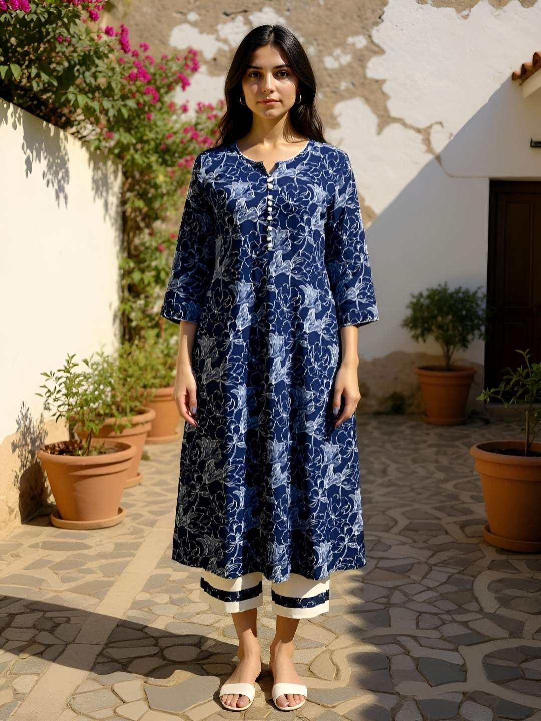 Rangita Floral Printed Round Neck A-Line Kurta With Trouser-picture-29