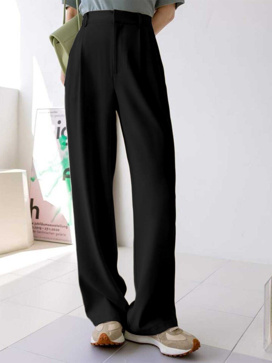 AAHWAN Women Solid Relaxed Loose Fit High-Rise Pleated Trousers-picture-34