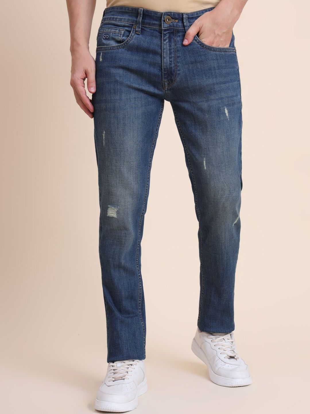 JADE BLUE Men Slim Fit Low-Rise Mildly Distressed Light Fade Jeans-picture-15