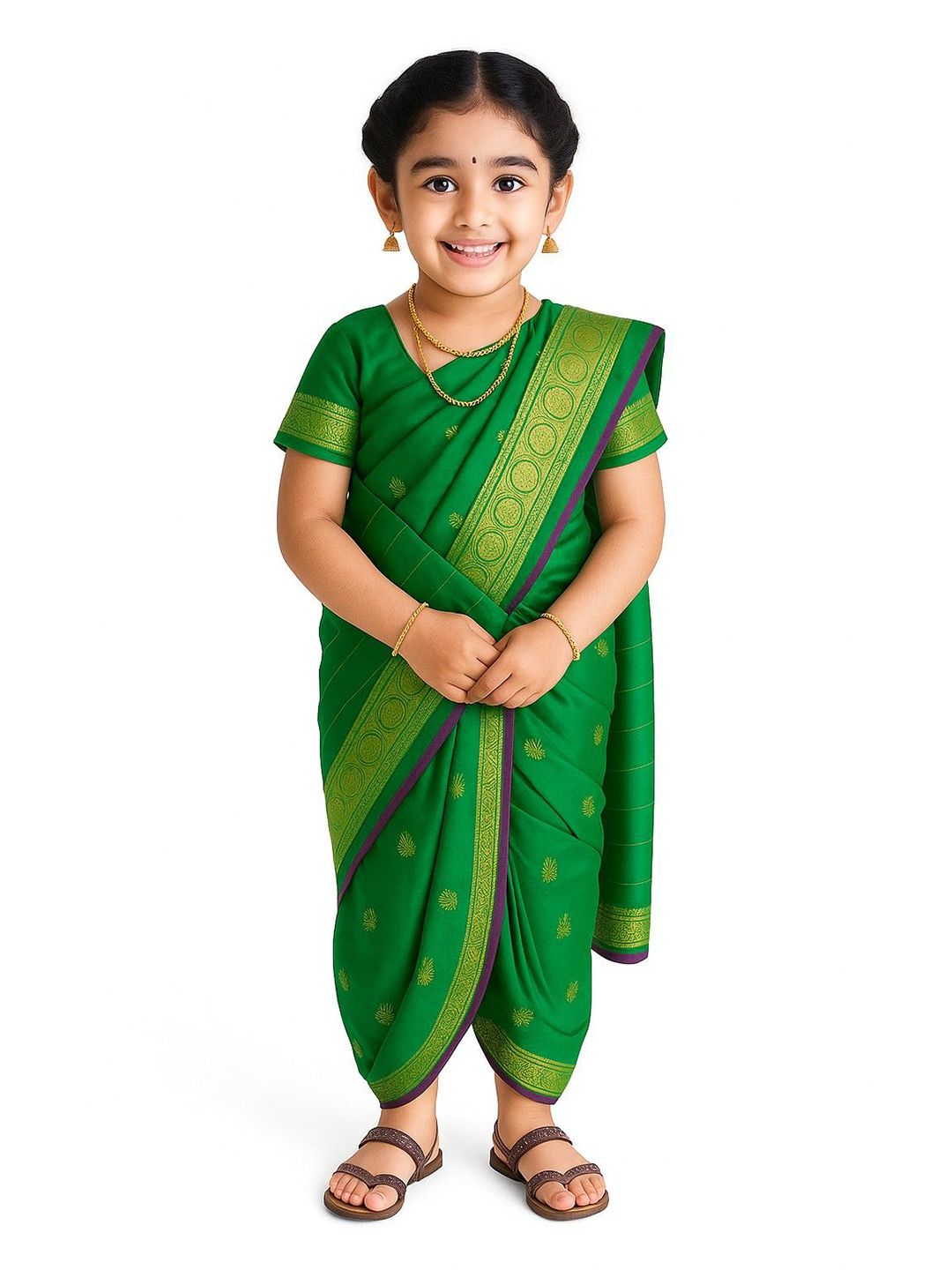BAESD Girls Ethnic Motifs Zari Woven Design Dhoti Saree With Stitched Blouse-picture-32