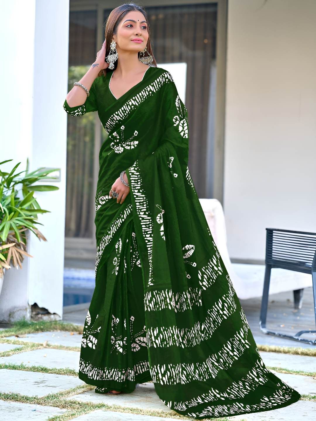 AMRUTKALA SAREES Batik Pure Cotton Block Print Saree-image-7