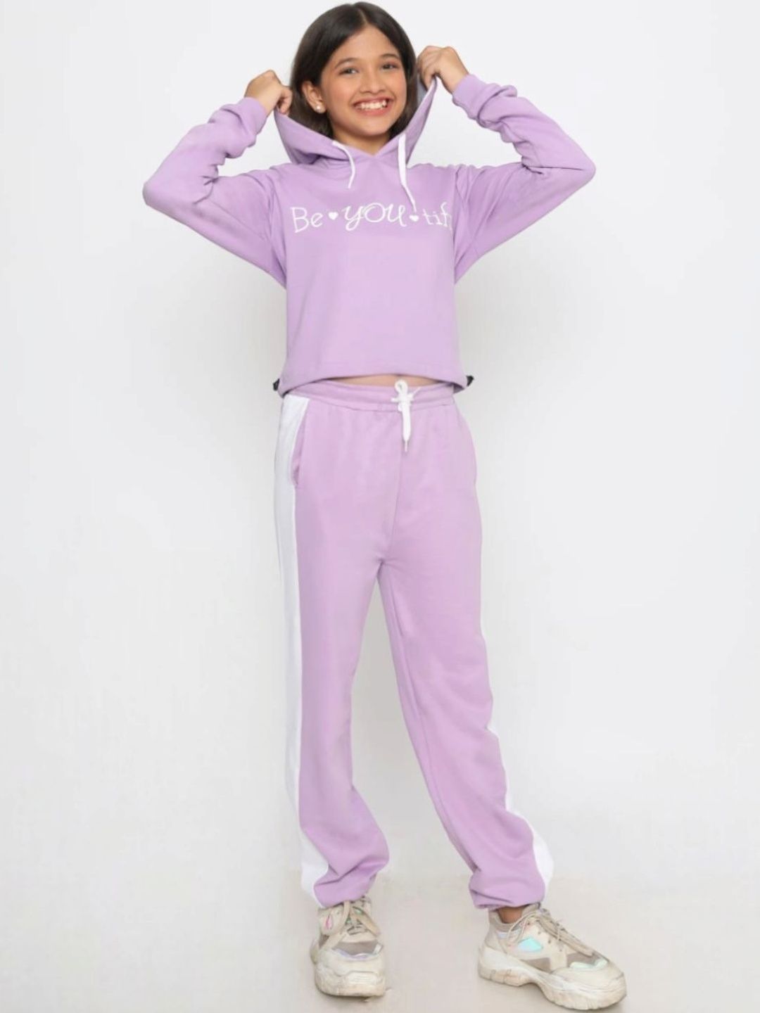 TotzTouch Girls Pack Of 2 Blue & Pink Printed Hooded Sweatshirt and Joggers Clothing Set-picture-15