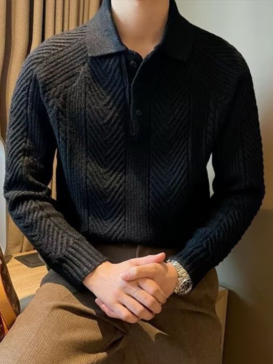 StyleCast Men Striped Shirt Collar Pullover