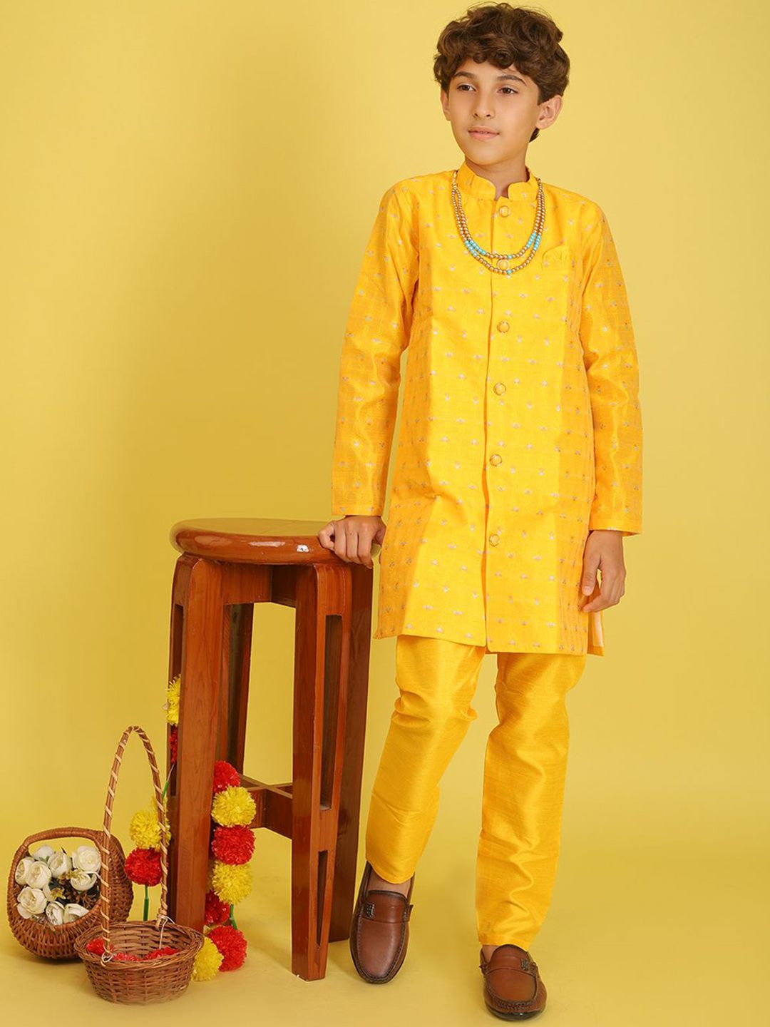 BAESD Boys Printed Mandarin Collar Neck Sherwani Set-picture-11