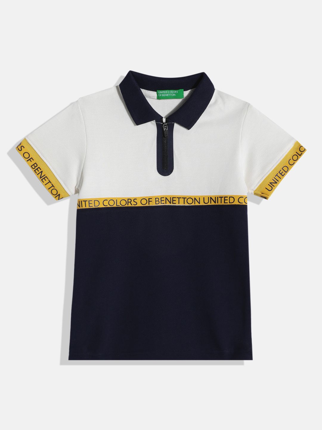 United Colors of Benetton Boys Colourblocked Polo Collar Pure Cotton T-Shirt