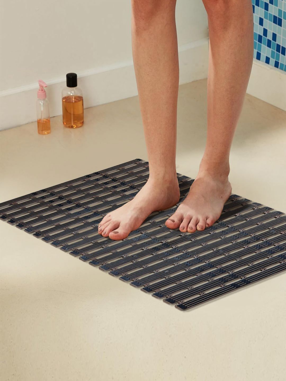 BIANCA Black & Brown Textured Anti-Skid Bath Rug-image-34