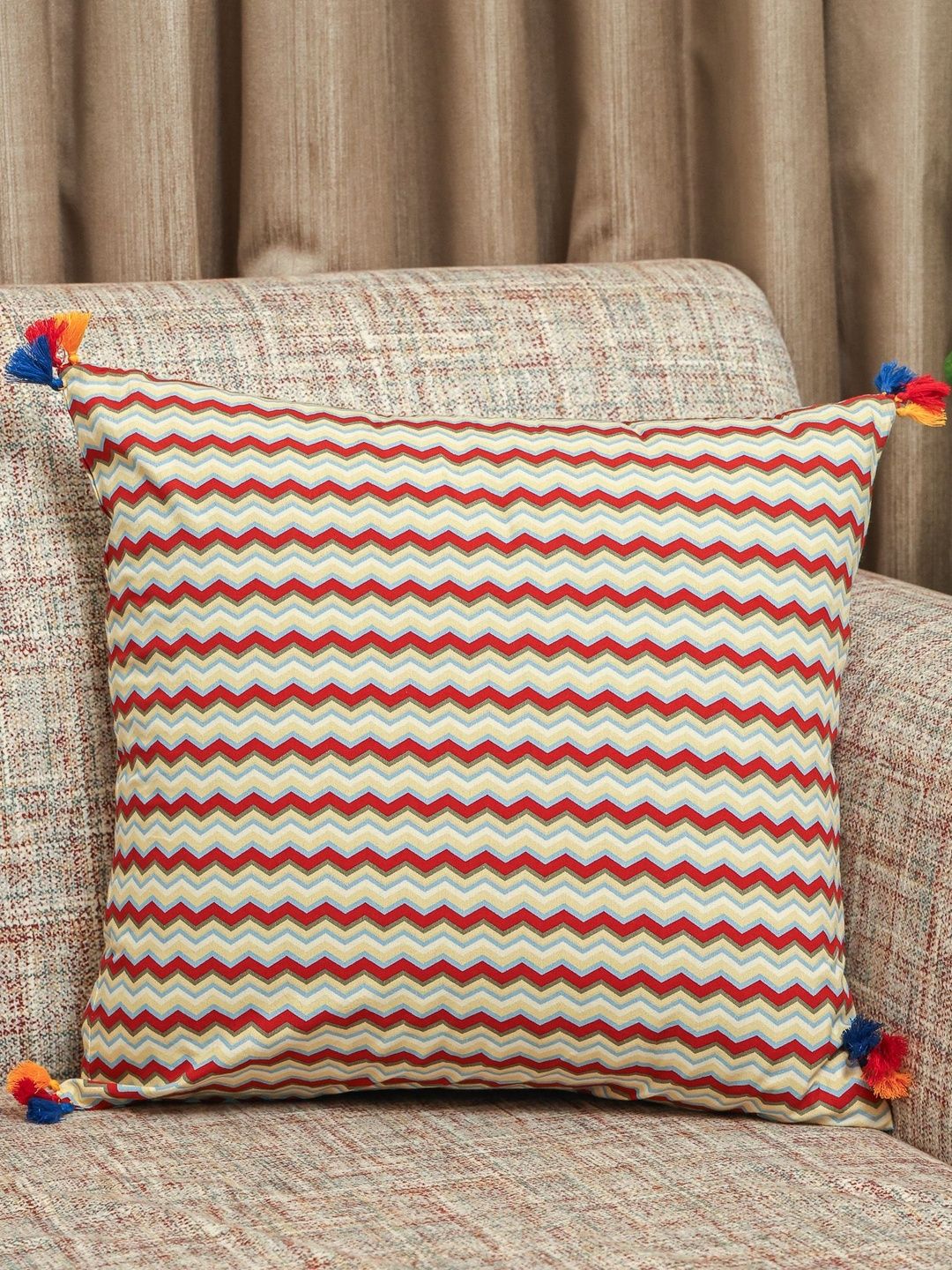 Crown of Poppies Striped Cotton Square Cushion Covers-image-47