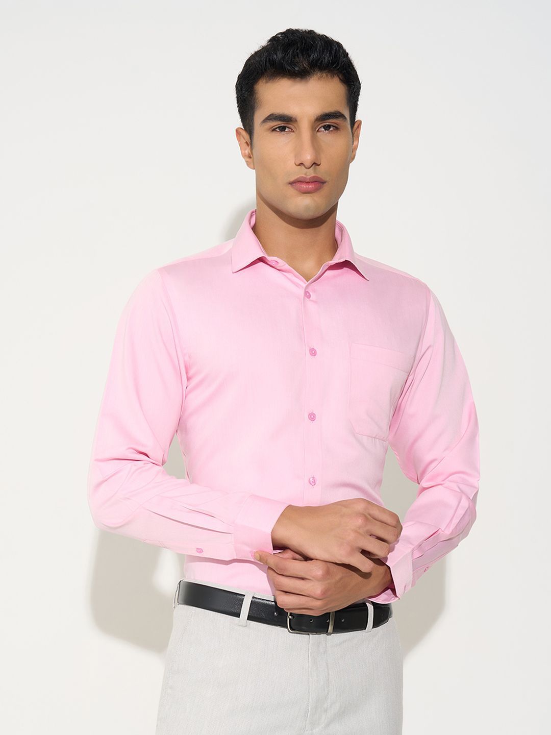 Peregrine by Pantaloons Men Solid Spread Collar Formal Shirt-picture-38
