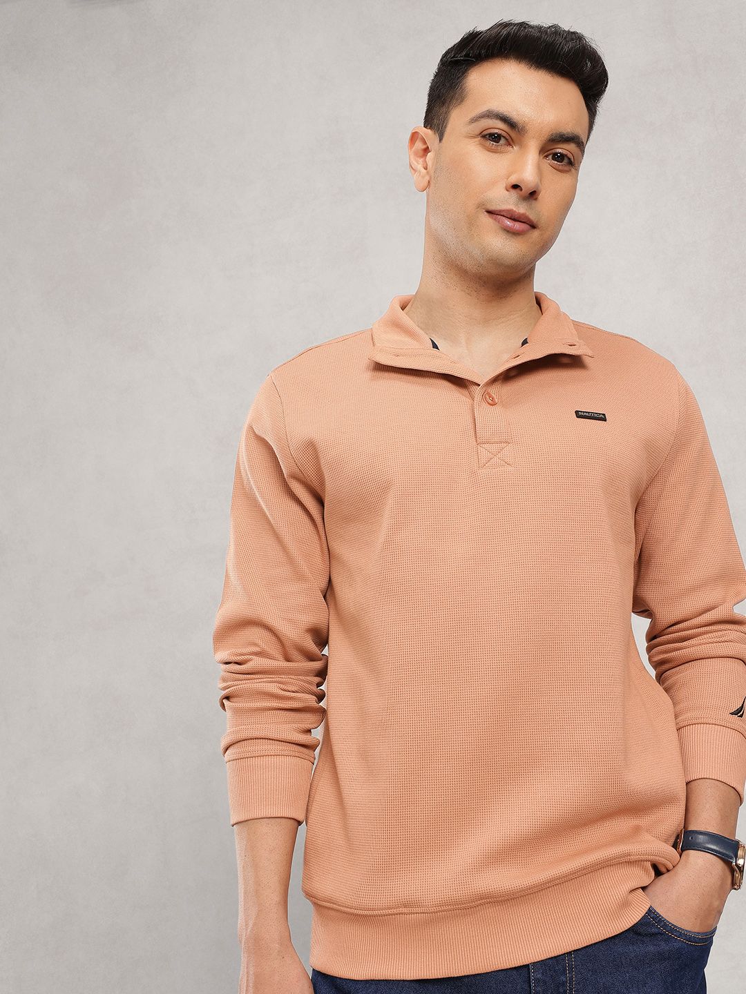 Nautica Self Design Shirt Collar Pure Cotton Sweatshirt-picture-38