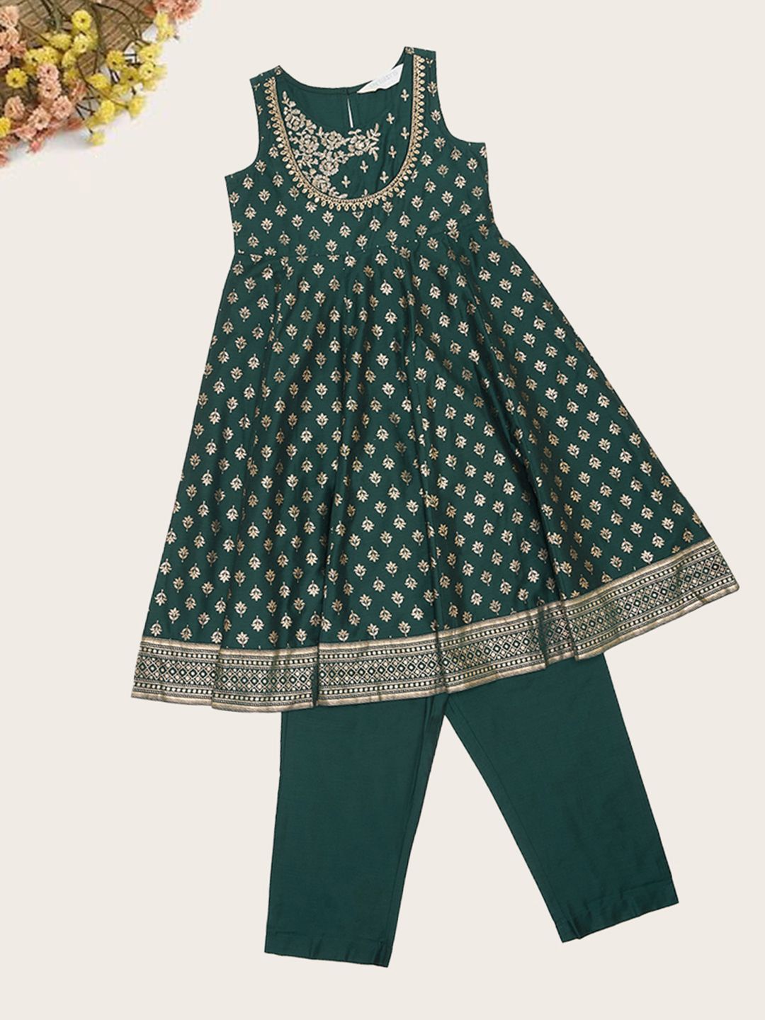 AKKRITI BY PANTALOONS Girls Ethnic Motifs Embroidered Anarkali Kurta with Trousers-picture-53