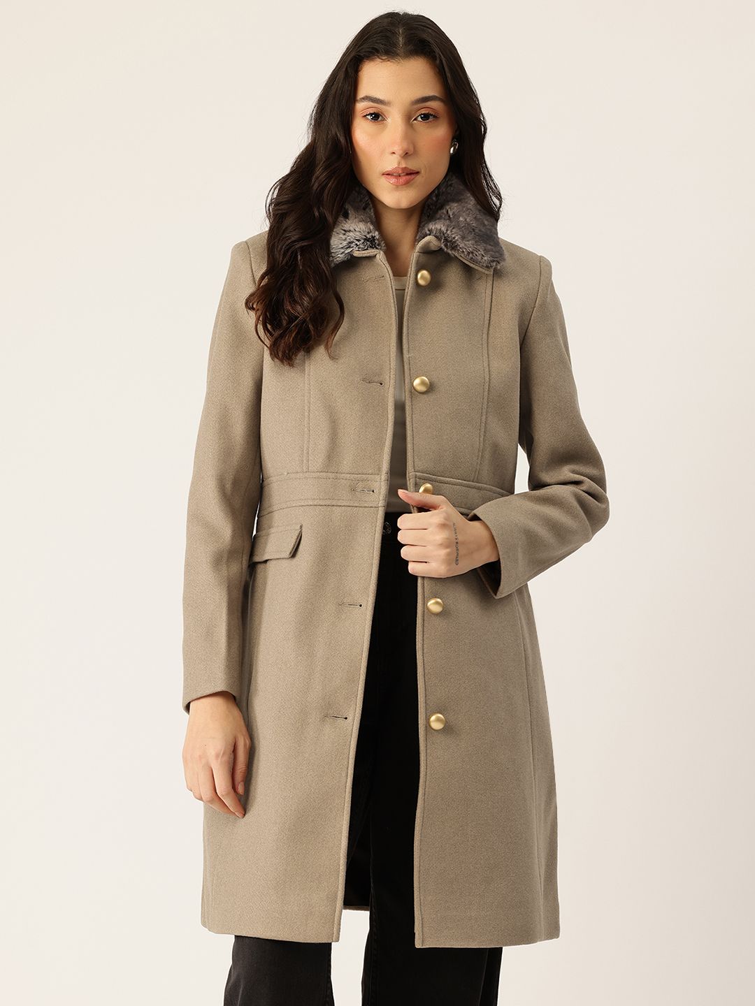 Okane Faux Fur Collar Single-Breasted Parka Coat-picture-10