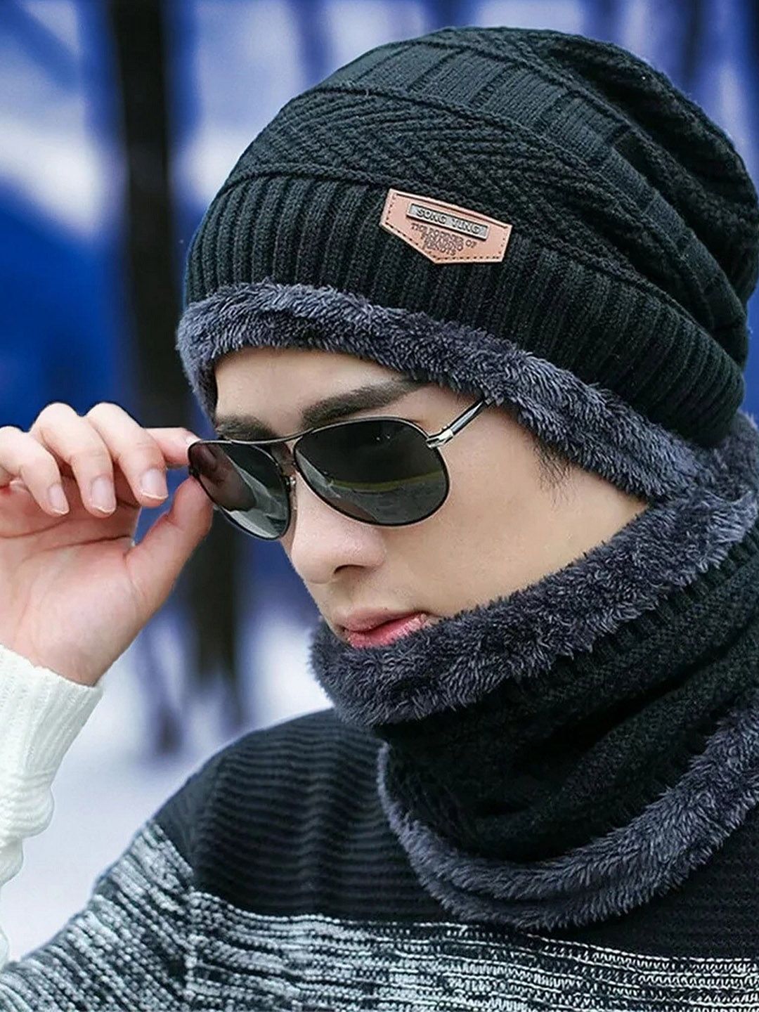 Infispace Unisex Beanie Knitted Cap With Neck Warmer-image-19