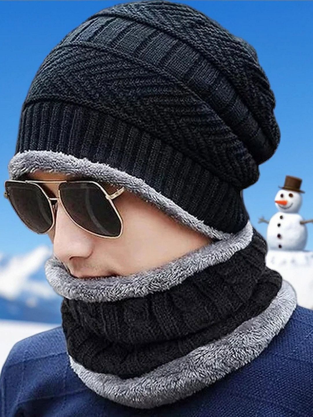 Infispace Unisex Woollen Beanie Cap With Neck Warmer-picture-29