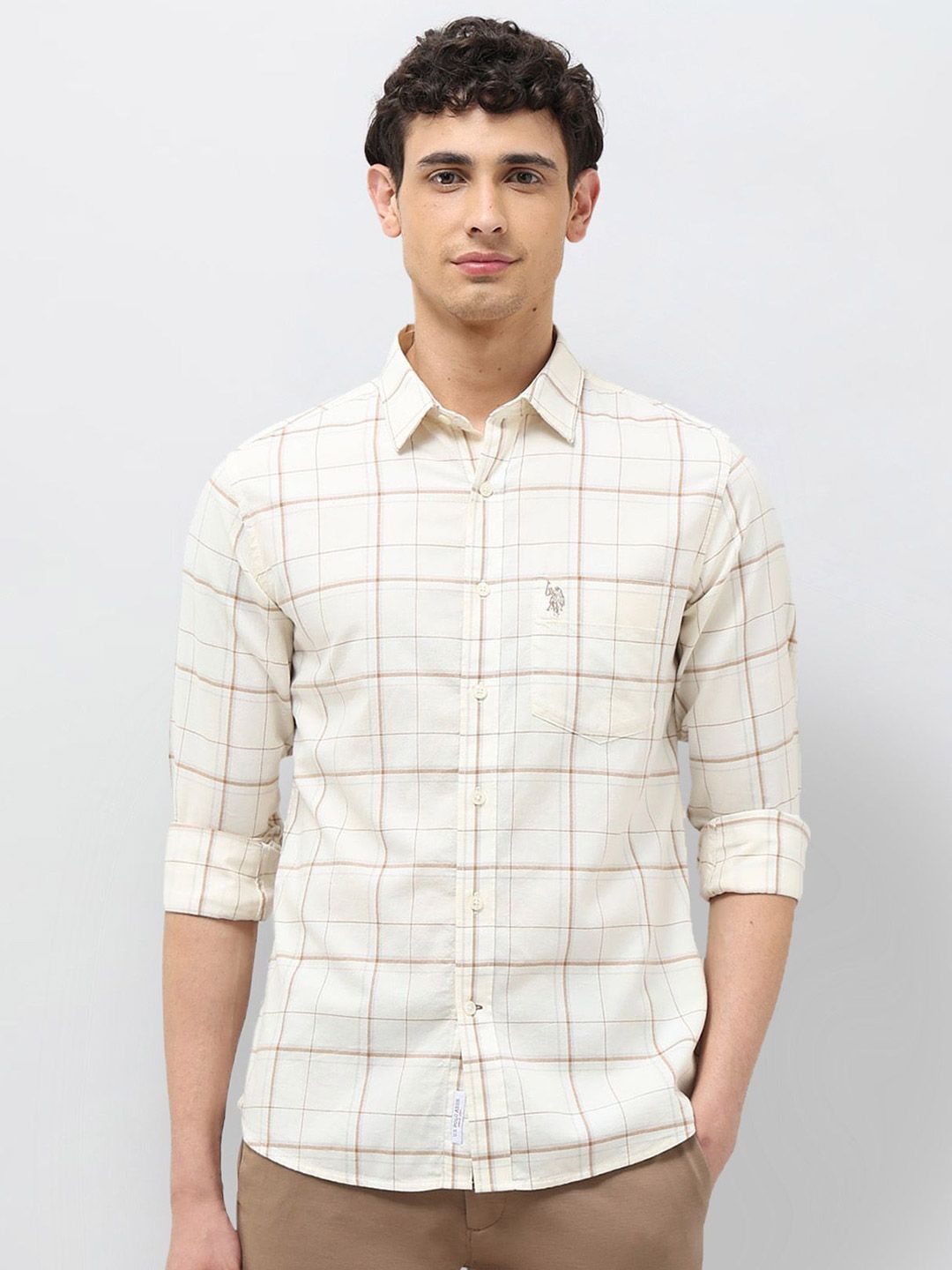 U.S. Polo Assn. Tailored Fit Checked Pure Cotton Opaque Shirt-picture-42