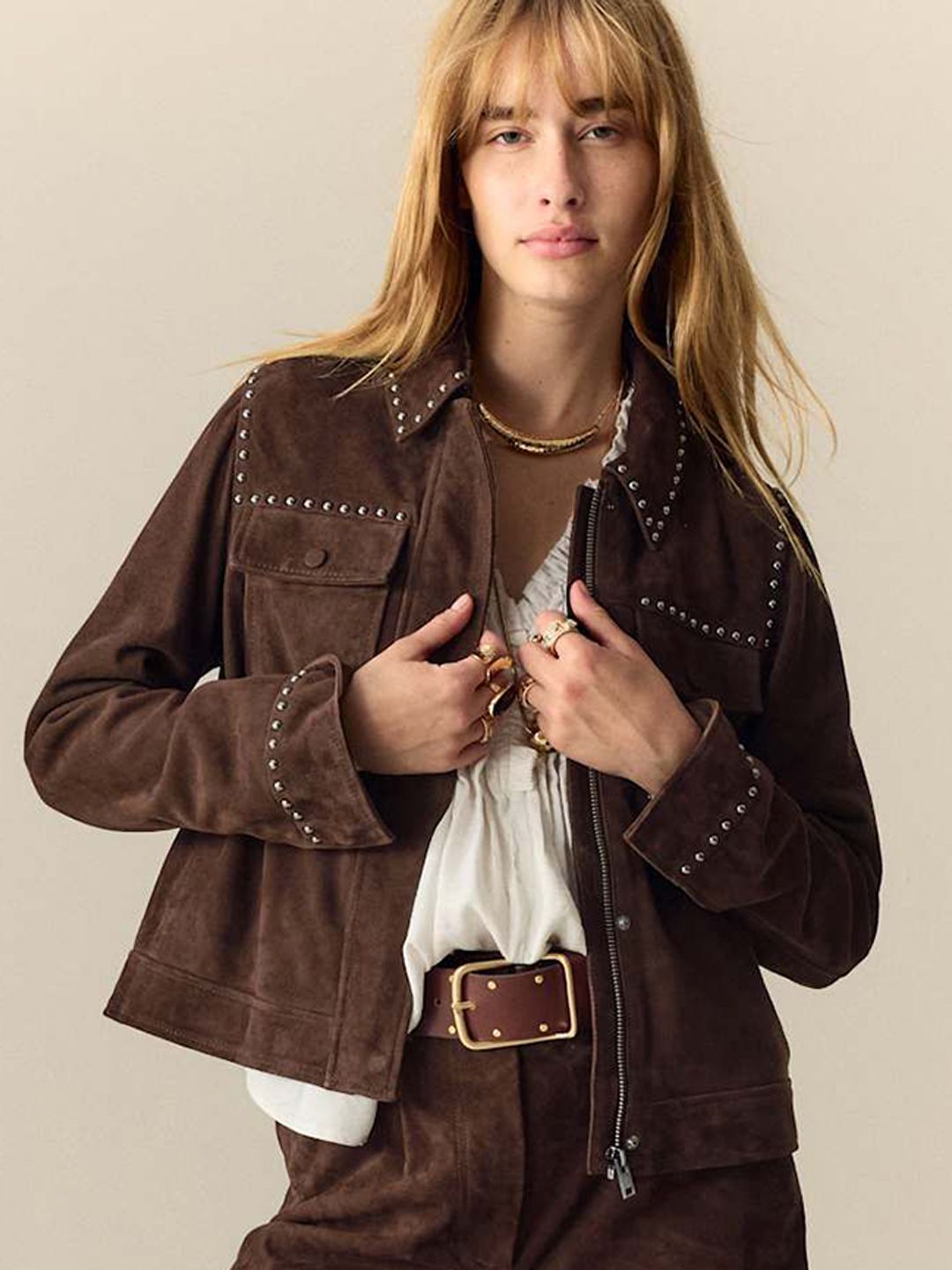 Marks & Spencer Women Spread Collar Solid Leather Tailored Jacket-picture-50